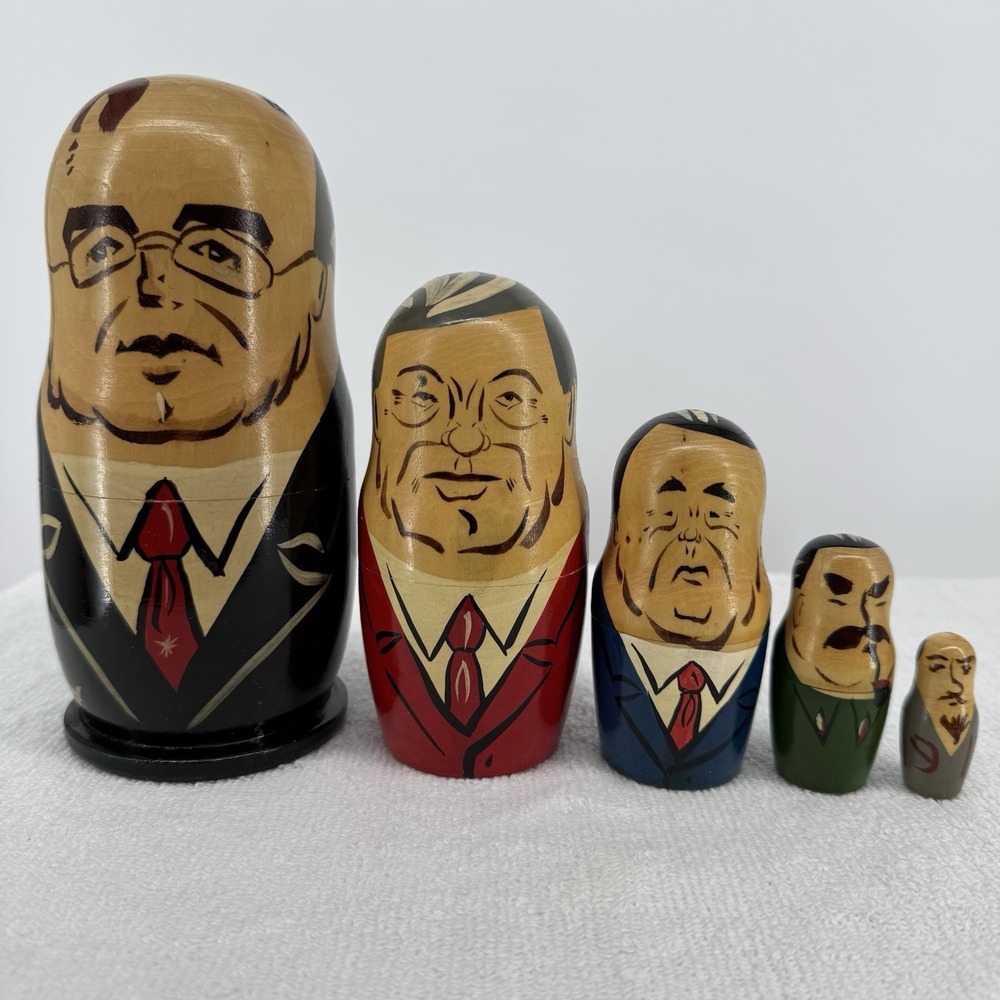 Vintage Matryoshka Nesting Dolls of Russian‎ Leaders - 5 pc Signed